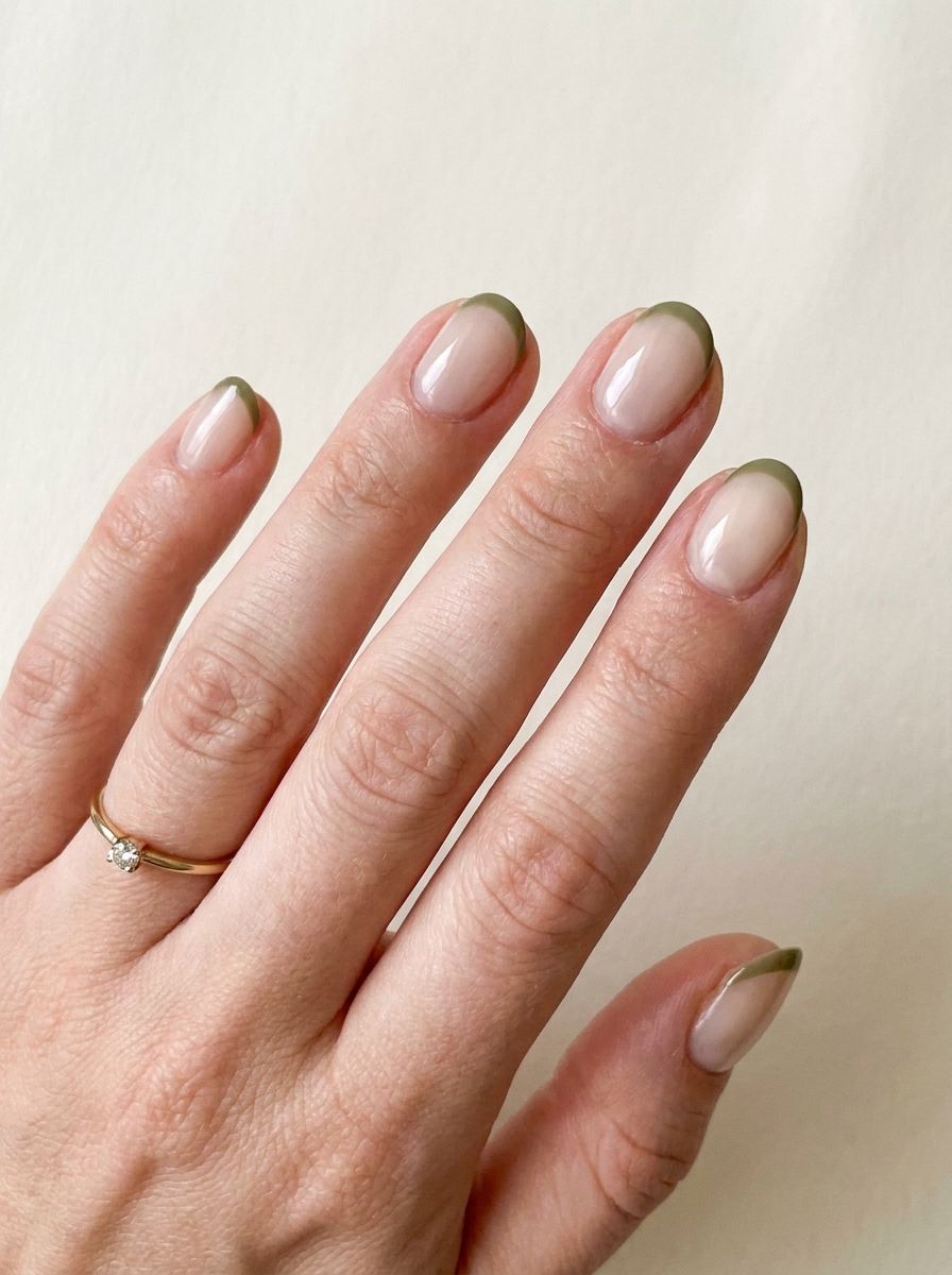 Olive Micro French als September Nägel kurz Inspiration 2026
